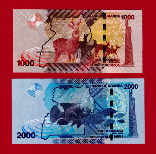 Uganda two unc notes - two,